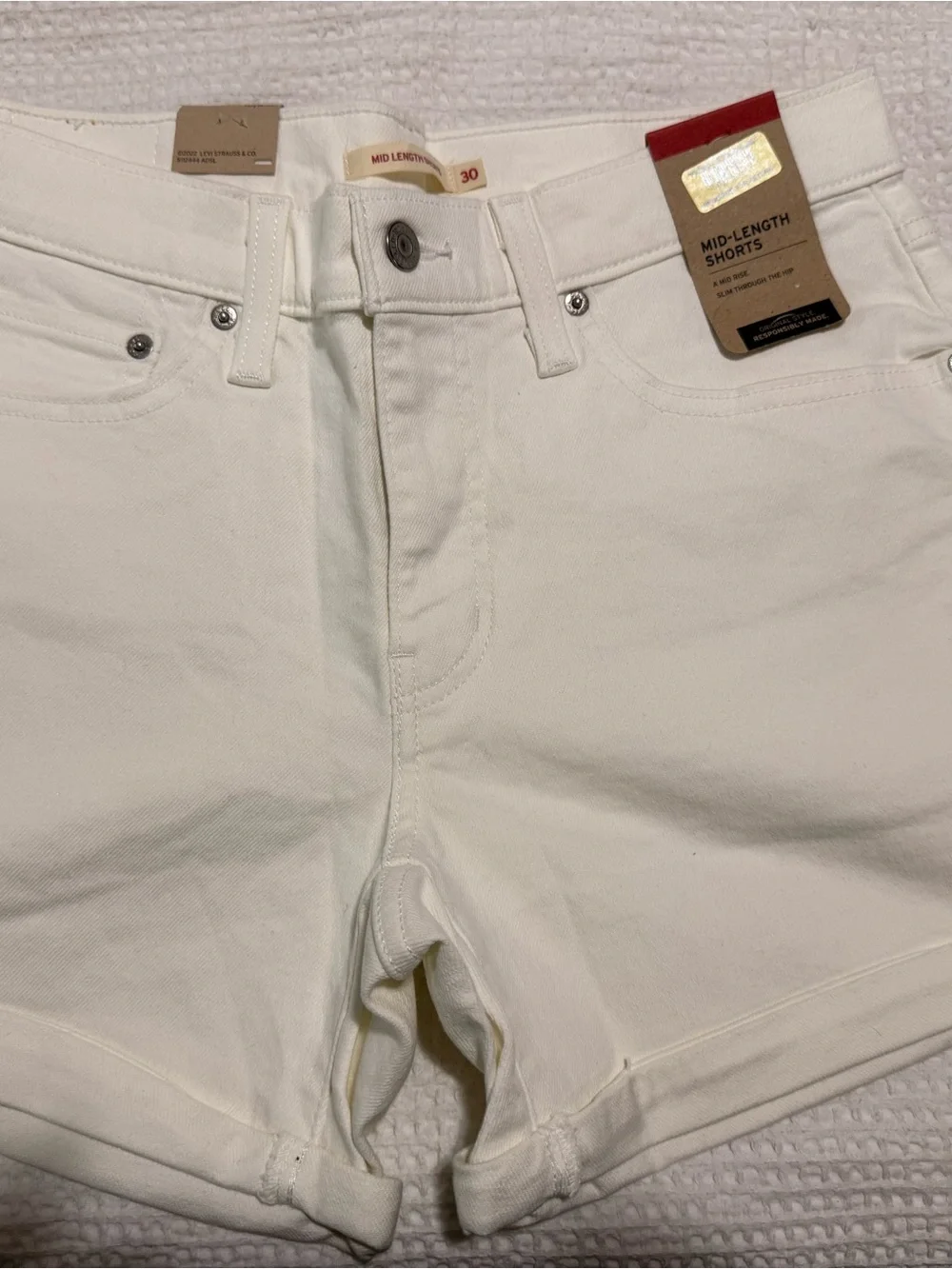 Levi's White Mid-Length Jean Shorts